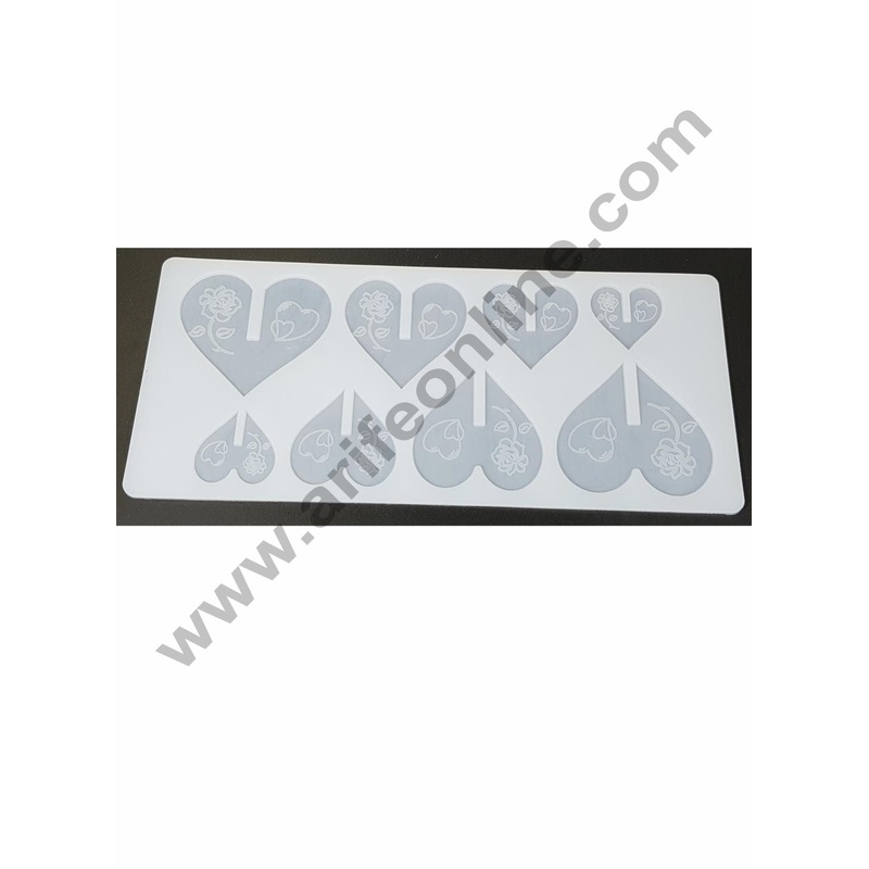 Cake Decor Silicon 8 in 1 Heart Shape Chocolate Garnishing Mould Cake Insert Decoration Mould