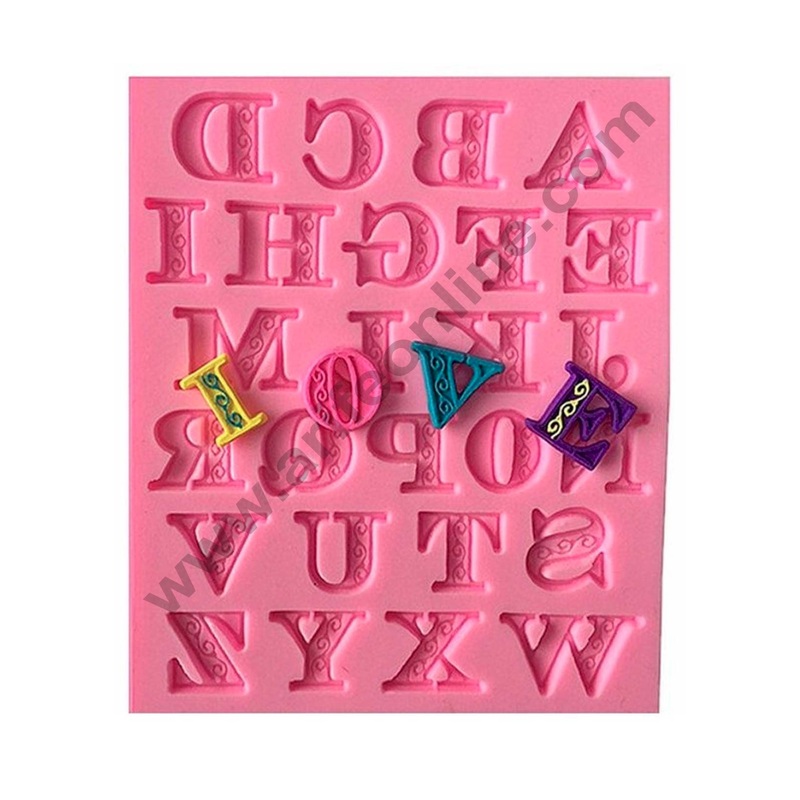 Cake Decor Silicon Alphabets with Pattern Fondant Sugar Paste Mould Clay Mould Marzipan Mould