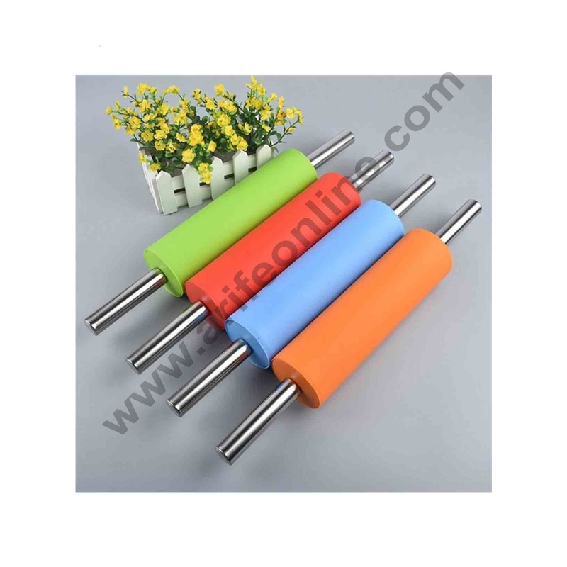 Cake Decor Silicone Flour Stick Rolling Pin Stainless Steel Handle Made of Dough Kitchen Baking Tools Random Color