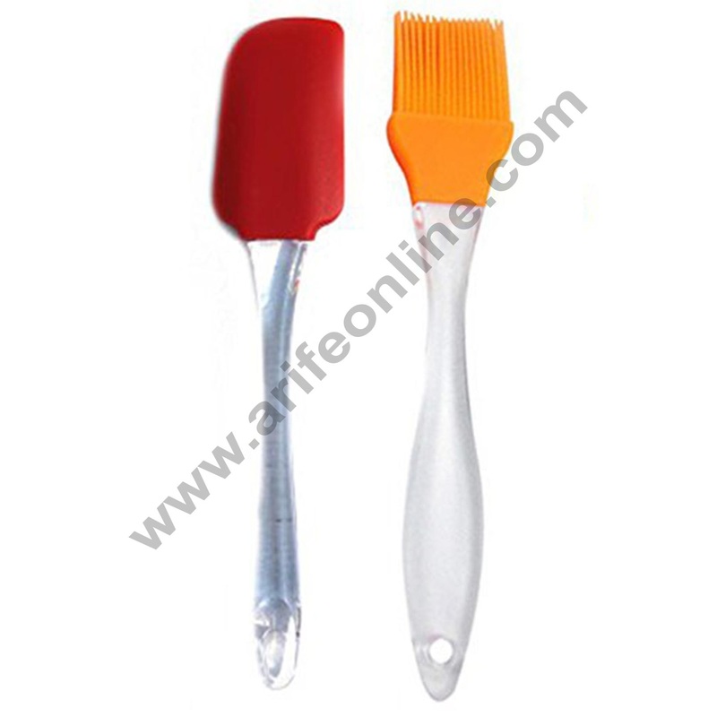 Cake Decor Silicone Spatula and Pastry Brush Set for Cooking, Multicolour, Big Silicone Spatula 24cm,Silicone Brush 22.5cm Height