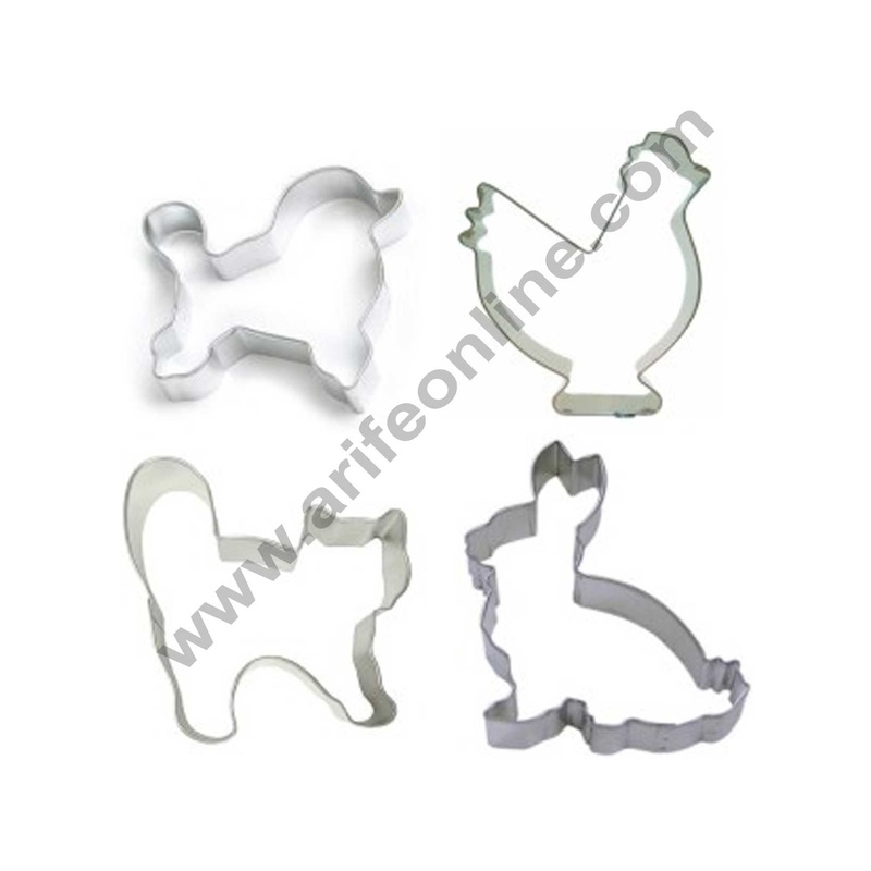 Cake Decor Stainless Steel 4 pc Pet Animals Dog Cat Rabbit Cock Fondant Biscuit Cake Fruit Cutter