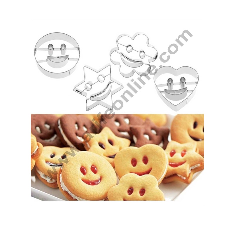 Cake Decor Stainless Steel 4 Pc Smiley Fondant Cookie Biscuit Cake Fruit Cutter