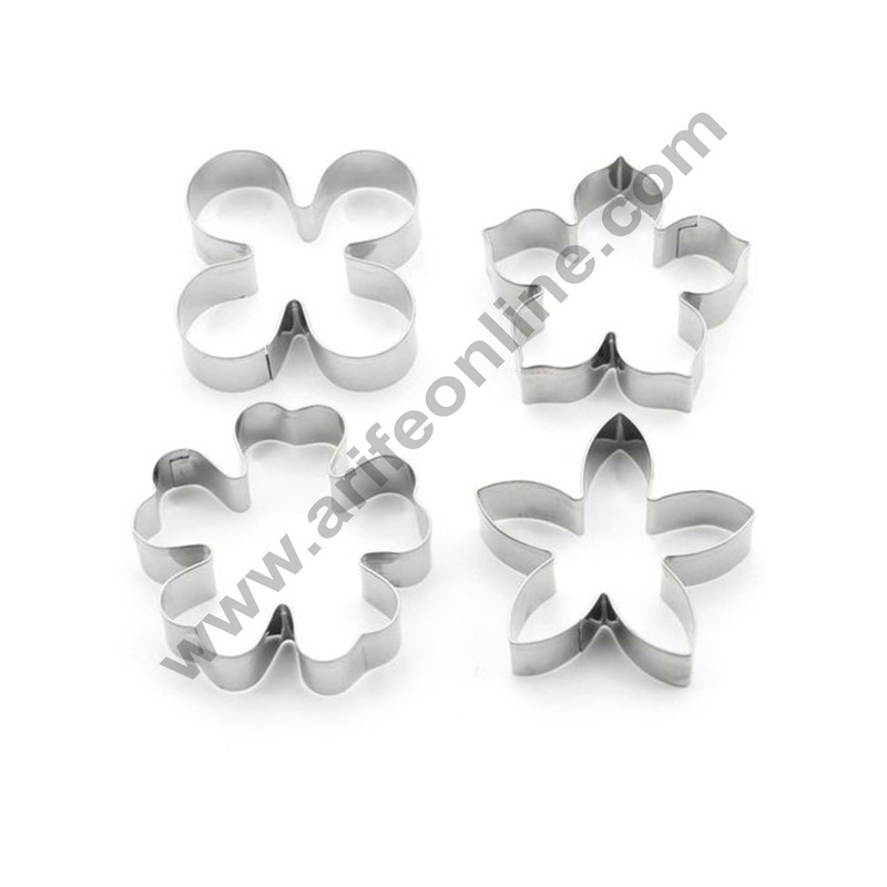 Cake Decor Stainless Steel 4pc Mix Flower Shapes Fondant Biscuit Cake Fruit Vegetables Dough Cutter