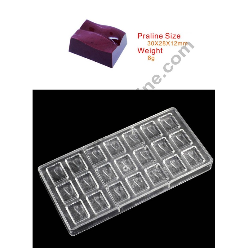 Cake Decor 21 Cavity Transparent Wave Small Box Square Clear Shaped Polycarbonate Chocolate Mould PC Mold Jelly Candy 3 D