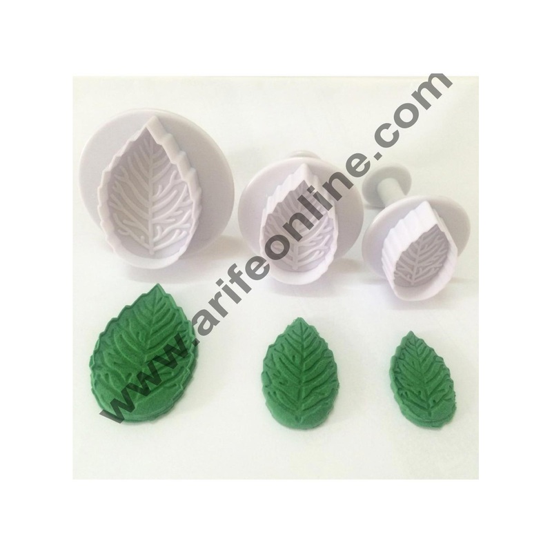 Cake Decor 3-Piece Big Set Veined Rose Leaf Plunger Cutter Fondant Embossing Tool Cake Cutters Set