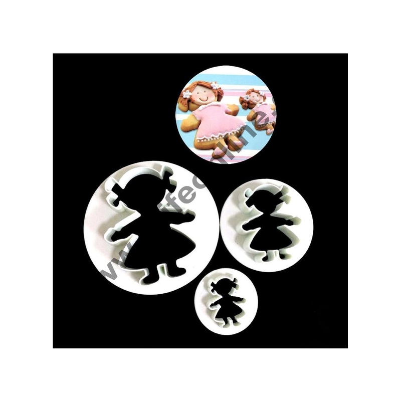 Cake Decor 3 Piece Plastic Girls Mould Fondant Cake Decorating Plunger Cutter Mold
