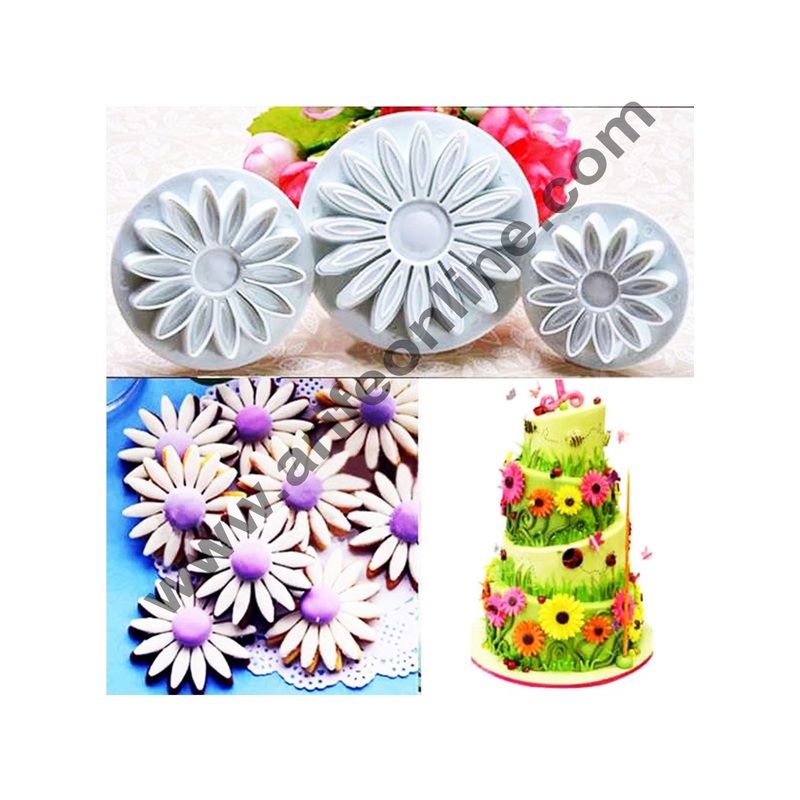 Cake Decor 3pcs Big Veined Sunflower Shape Daisy Plunger Cutter Tool