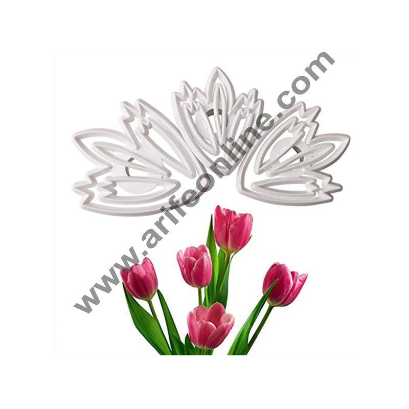 Cake Decor 3pcs/set Tulip Flower Design Plastic Fondant Mold 3D Sugarcraft Cake Cutter Cookie Mold Baking Tools