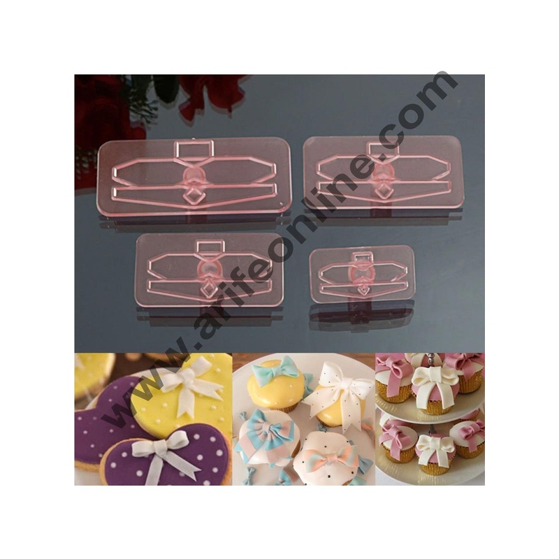 Cake Decor 4Pc Plastic Large Bow Cake Cutter Decor Mold Icing Cookie Biscuit Fondant Embosser