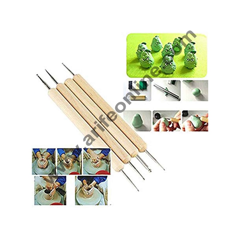 Cake Decor 4pcs Stainless Steel Ball Stylus Polymer Clay Pottery Ceramics Sculpting Handmade Modeling Tools Set with Wooden Handle and Painting Tool