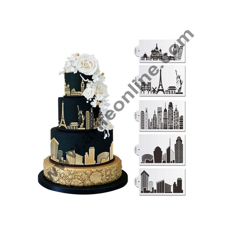 Cake Decor 5Pcs Building Lace Cake Stencils Wedding Cake Cookie Border Side Decoration Tool