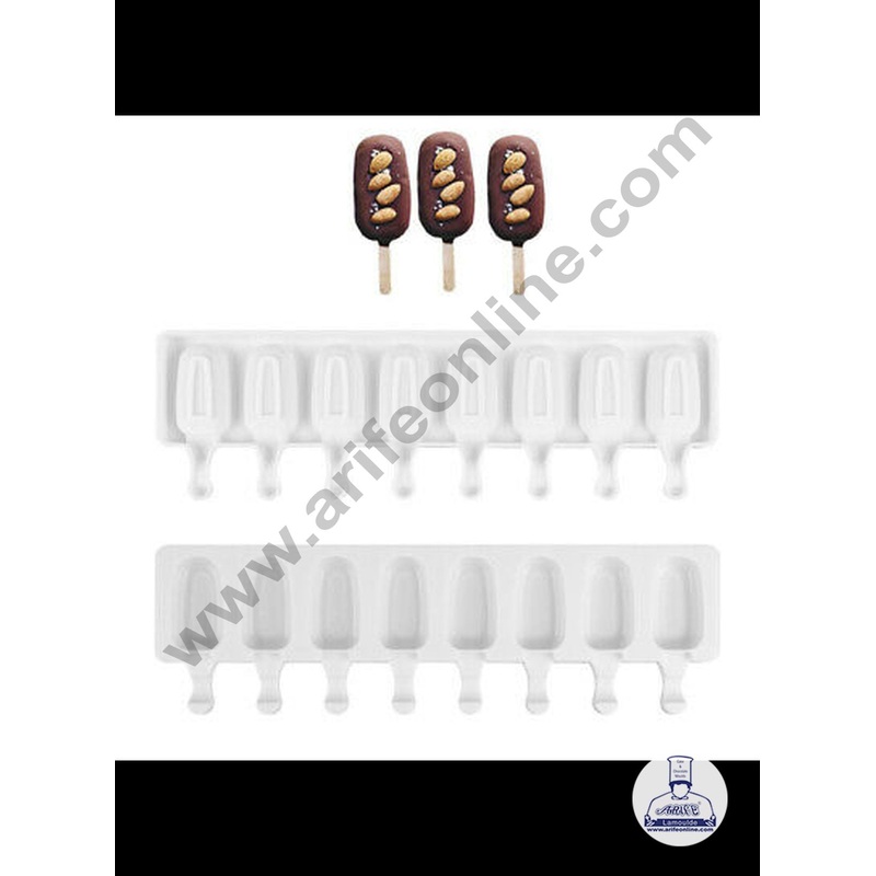 Cake Decor 8 Cavity White Classic Silicone Cakesicle Mould Popsicle Easy Ice Cream Bar Mould