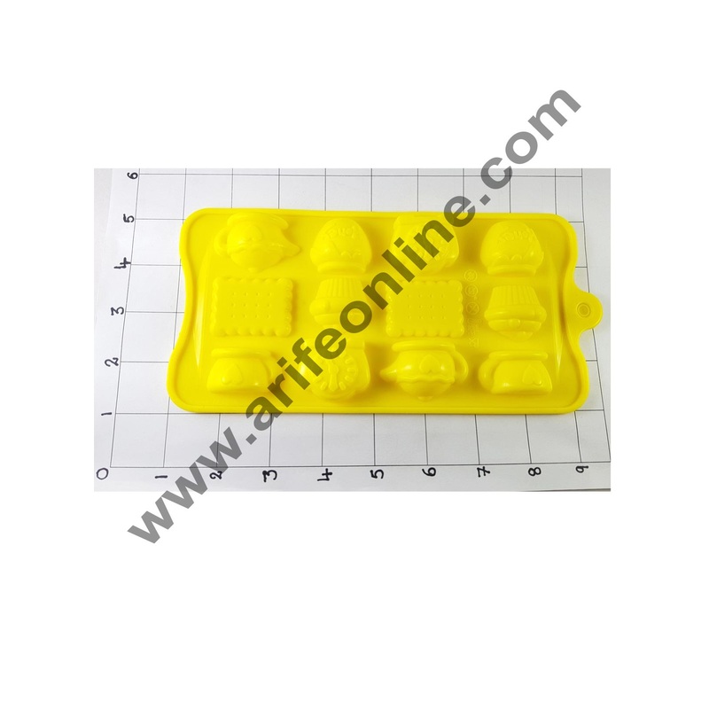Cake Decor Silicon 12 Cavity Biscuit,Tea Cup and Tea Pot Design Brown Chocolate Mould, Ice Mould, Chocolate Decorating Mould
