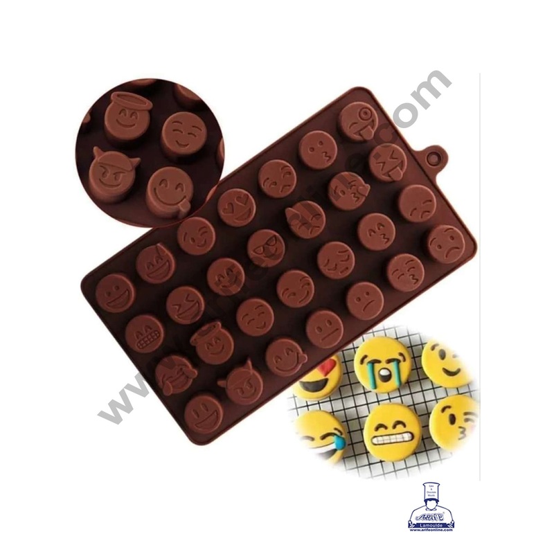 Cake Decor Silicon 28 Cavity Smiley Faces Brown Chocolate Mould, Ice Mould, Chocolate Decorating Mould