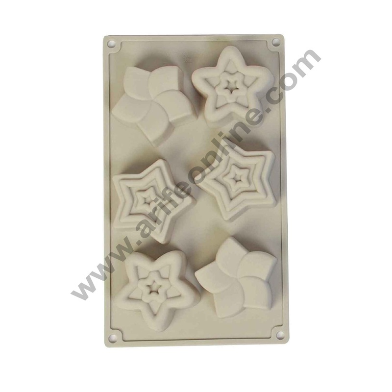 Cake Decor Silicon 6 Cavity, Star Shape, Non Sticky Mold for soap,Chocolate, Fondant Sugar bakeware Mold