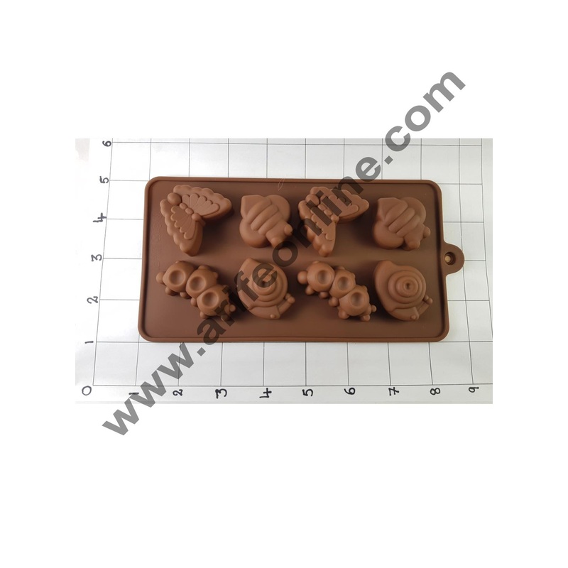 Cake Decor Silicon 8 Cavity Butterfly And Catterpilar Shape Brown Chocolate Mould, Ice Mould, Chocolate Decorating Mould