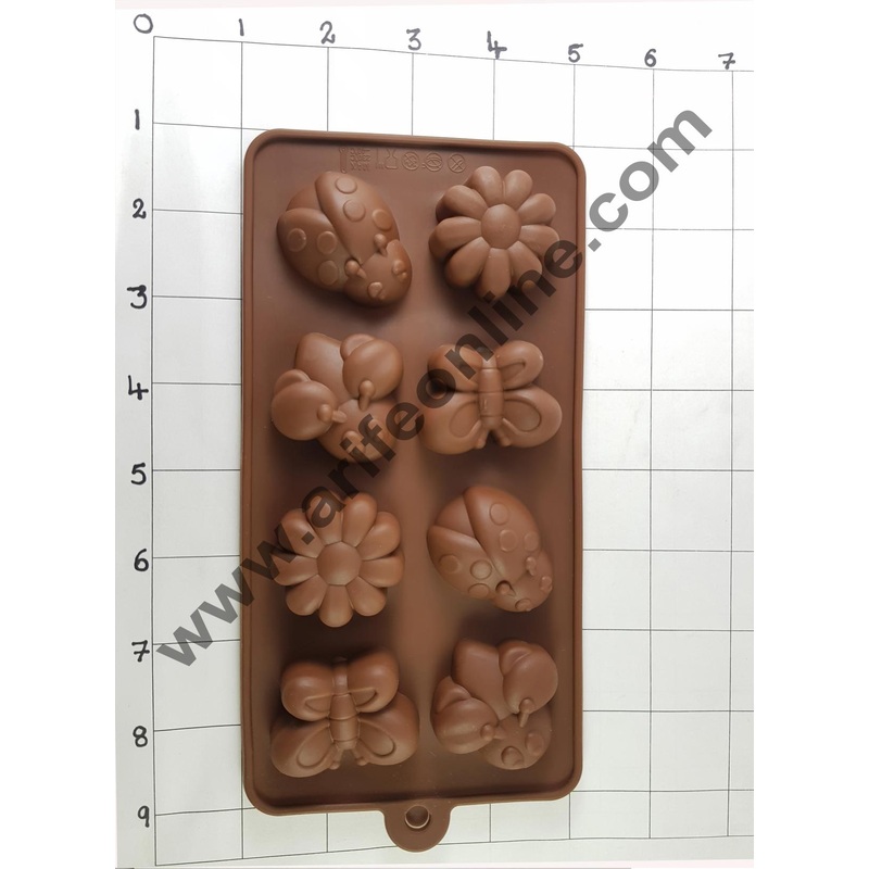 Cake Decor Silicon 8 Cavity Butterfly and Flower Design Brown Chocolate Mould, Ice Mould, Chocolate Decorating Mould