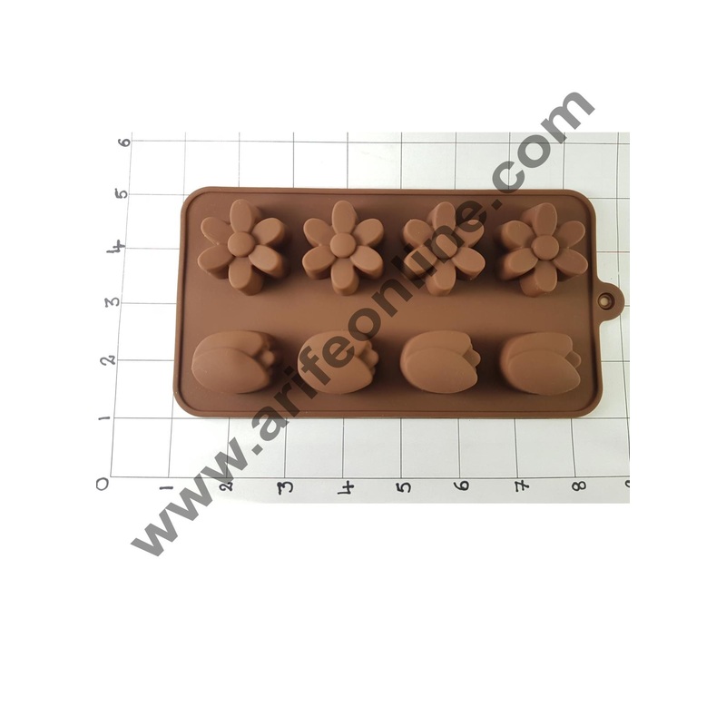 Cake Decor Silicon 8 Cavity Lily N Flower Shape Brown Chocolate Mould, Ice Mould, Chocolate Decorating Mould