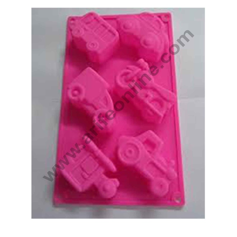 Cake Decor Silicone 6 Cavity Car Bike Jeep Bus Van Helicopter Design Muffin Mould Soap Mould (Output Weight : Approx 100 Grams)