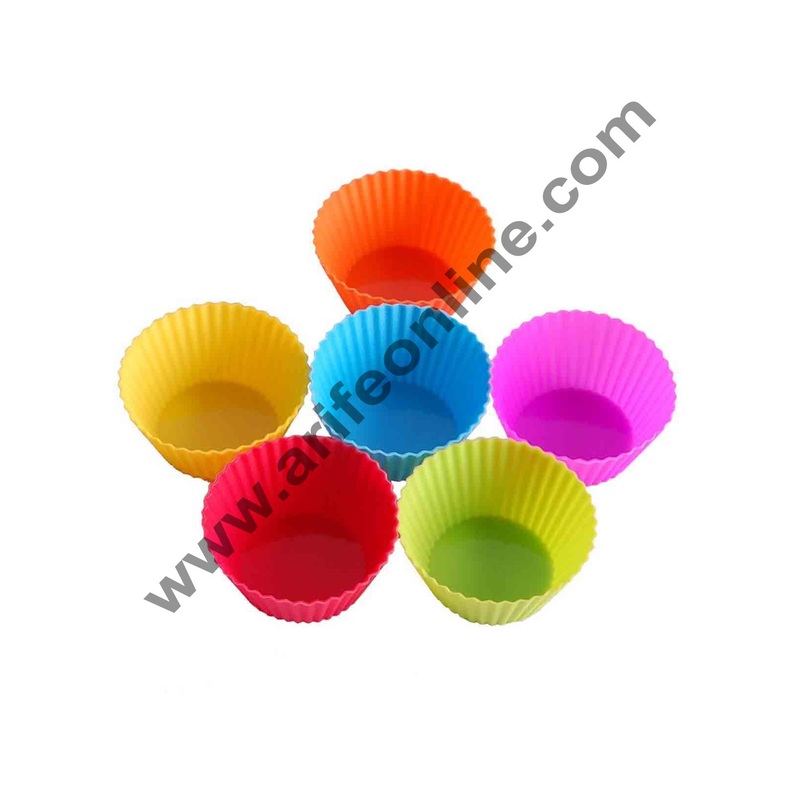 Cake Decor 12 Pcs Small Silicon Round Muffin Moulds Cup Cake Mould | Reusable, Multi-color
