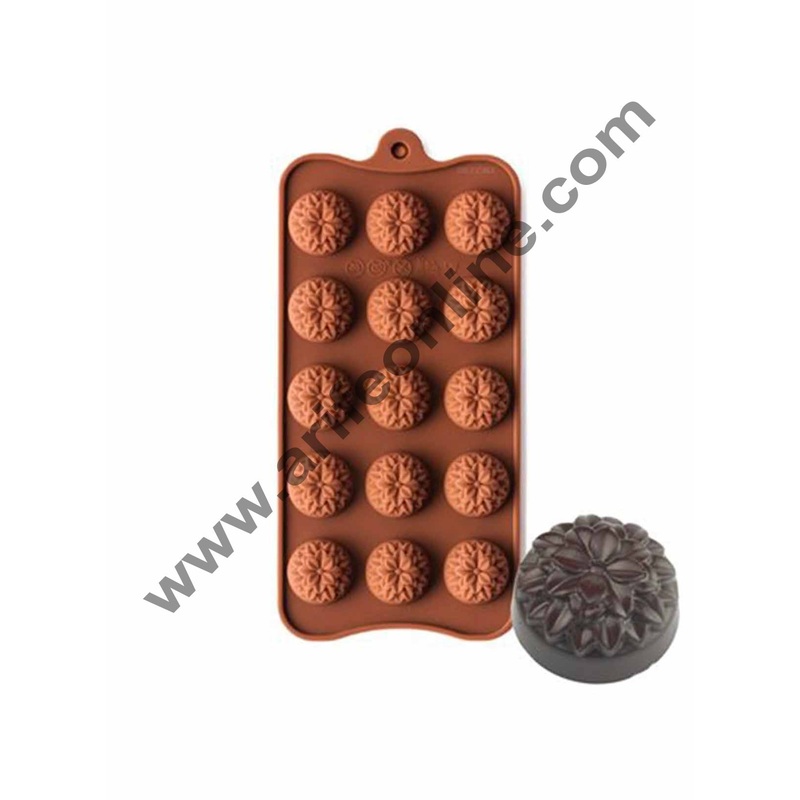 Cake Decor 15-Cavity Marygold Flowers Shape Silicone Brown chocolate Moulds