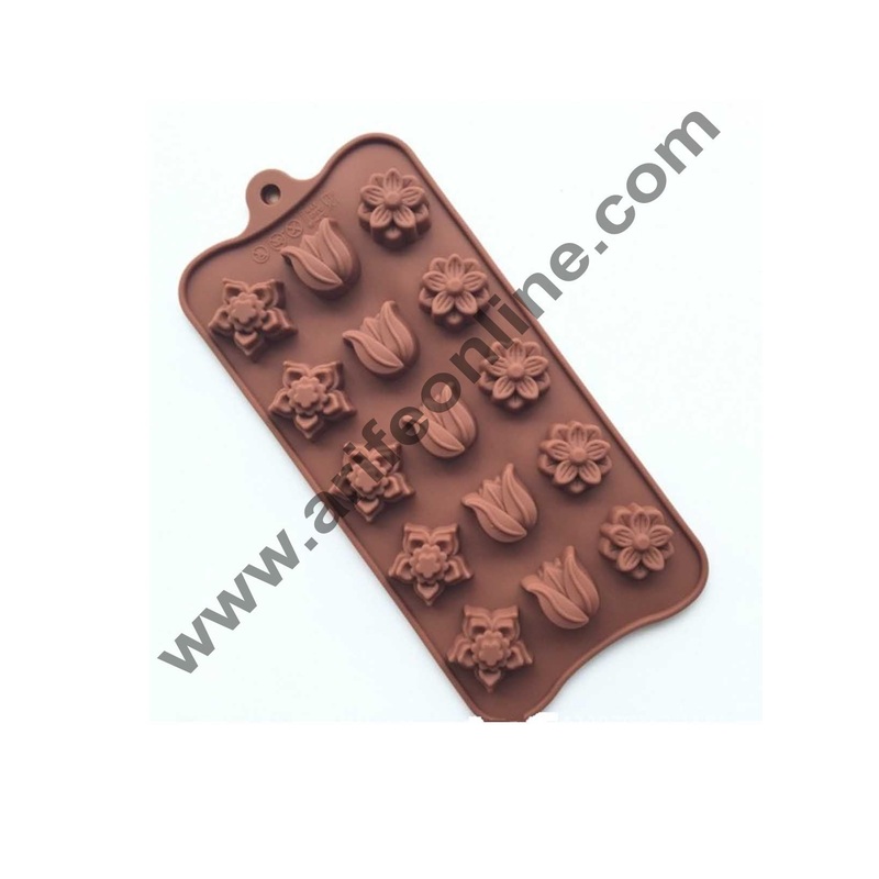 Cake Decor 15-Cavity Mix Flowers Liliy Shape Silicone Brown Chocolate Moulds