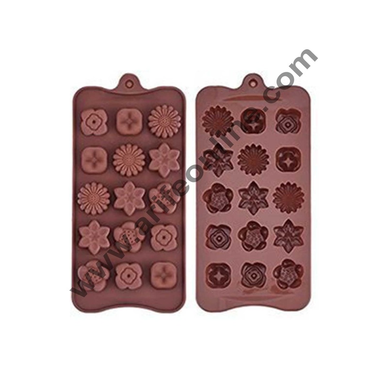 Cake Decor 15-Cavity Mix Flowers Shape Silicone Brown Chocolate Moulds
