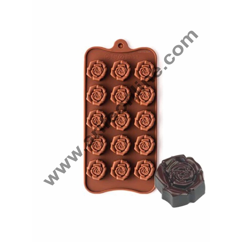 Cake Decor 15-Cavity Rose Flower Shape Silicone Brown chocolate Moulds