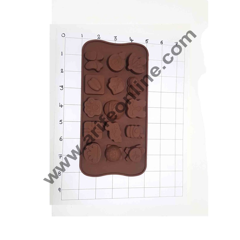 Cake Decor Silicon 15 Cavity Mix GiftBox,Grass,Kitten Face Brown Chocolate Mould, Ice Mould, Chocolate Decorating Mould