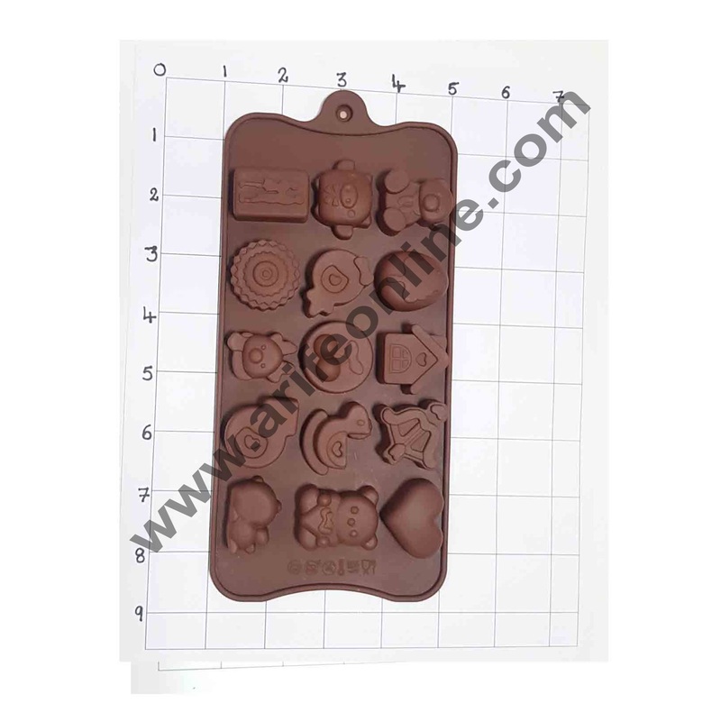 Cake Decor Silicon 15 Cavity New Teddy,Couples and Heart Design Brown Chocolate Mould, Ice Mould, Chocolate Decorating Mould