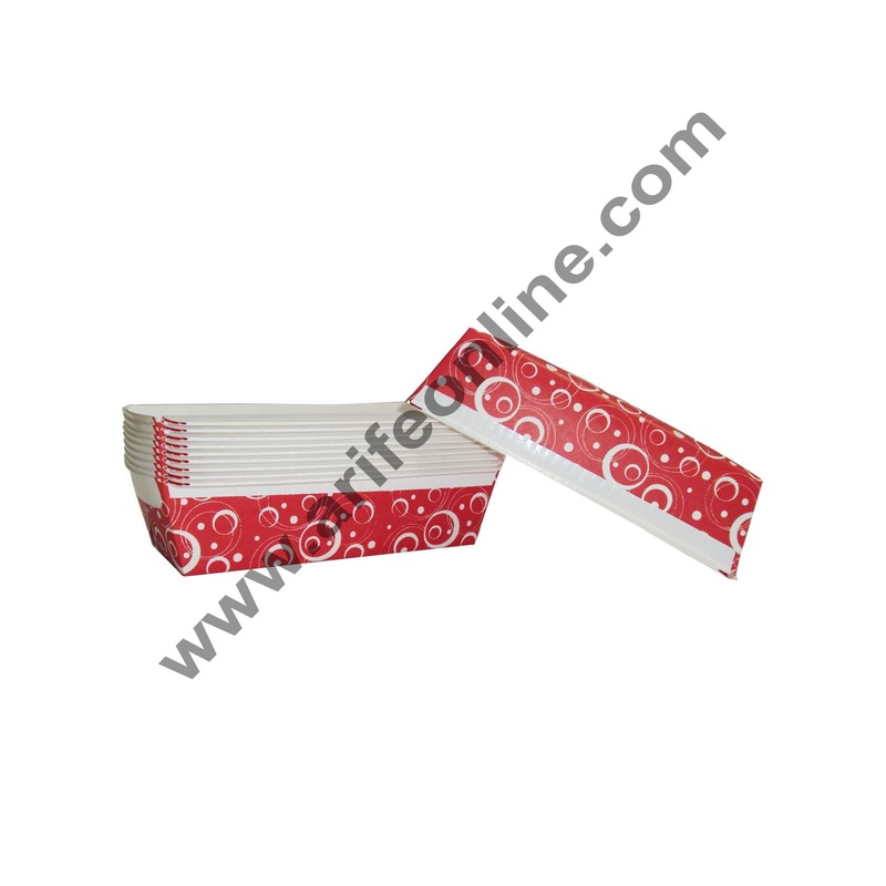 Novacart Bake & Serve Paper Baking Mould By Cake Decor - Plum Cake Mould Red 10 Pcs