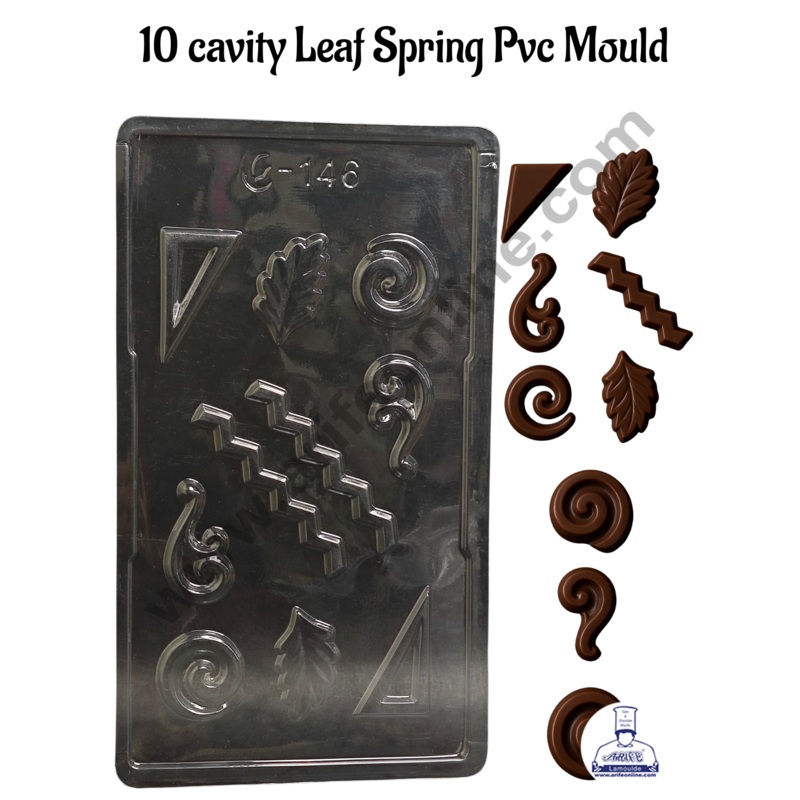 10 Cavity Leaf Spring Shape Mould PVC Chocolate mould (1 pcs pack) - E-146 - CAKE DECOR