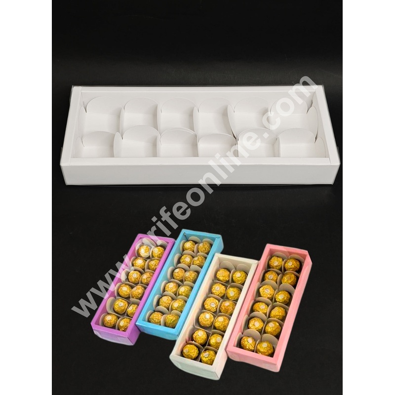 12 Cavity Premium Chocolate Box with Clear Lid | White | 1 Piece Pack