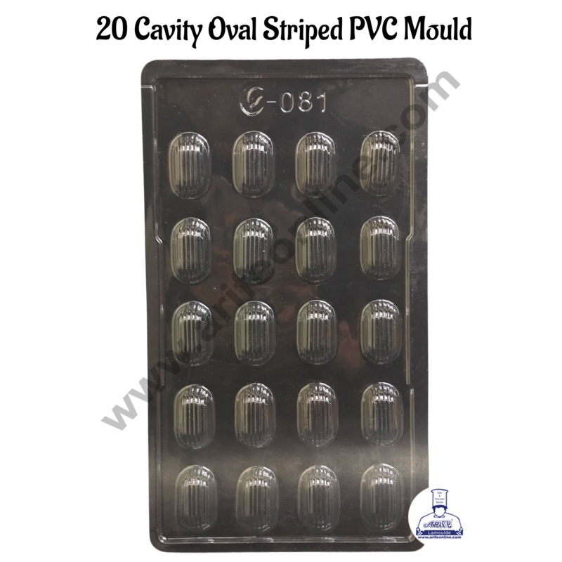20 Cavity Oval Striped Shape Mould PVC Chocolate mould (1 pcs pack) - E-081- CAKE DECOR