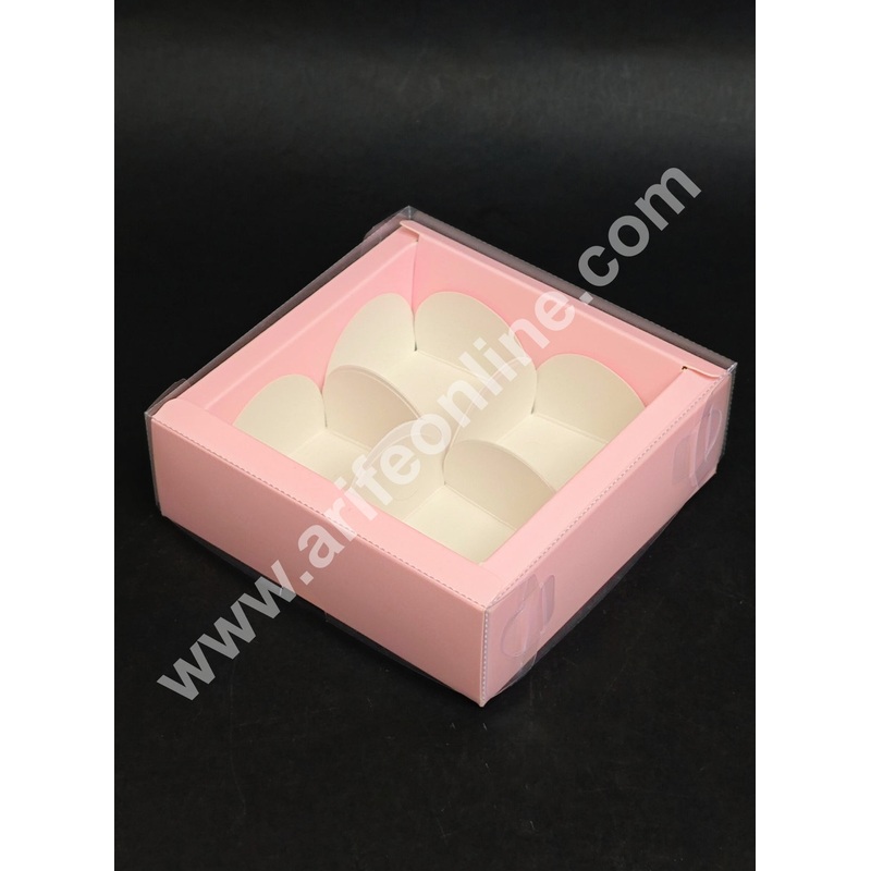 4 Cavity Premium Chocolate Box with Clear Lid | Pink | 1 Piece Pack
