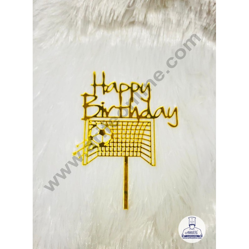 5 inch Acrylic Gold Happy Birthday Football Net Design Cake Topper CAKE DECOR