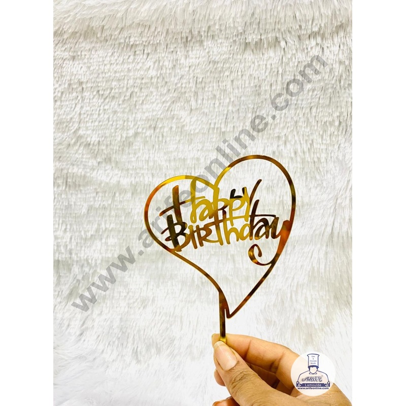 5 inch Acrylic Gold Happy Birthday With Heart Design Cake Topper CAKE DECOR