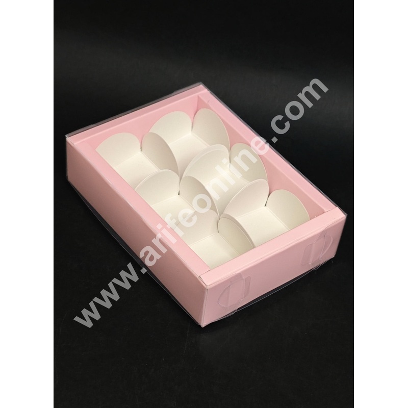 6 Cavity Premium Chocolate Box with Clear Lid | Pink | 1 Piece Pack