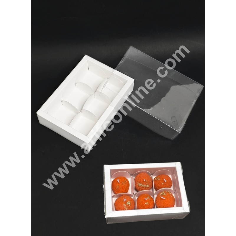 6 Cavity Premium Chocolate Box with Clear Lid | White | 1 Piece Pack