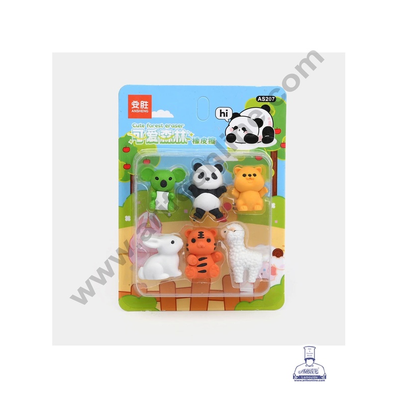 6 Piece Cute Forest Rubber Eraser Topper | Koala, Panda, Rabbit, Sheep, Tiger, Bear  Rubber Cake Topper - CAKE DECOR