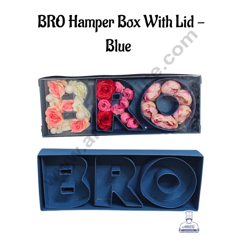 Blue BRO Monogram Flower Gift Box with Transparent Lid (Blue) - CAKE DECOR