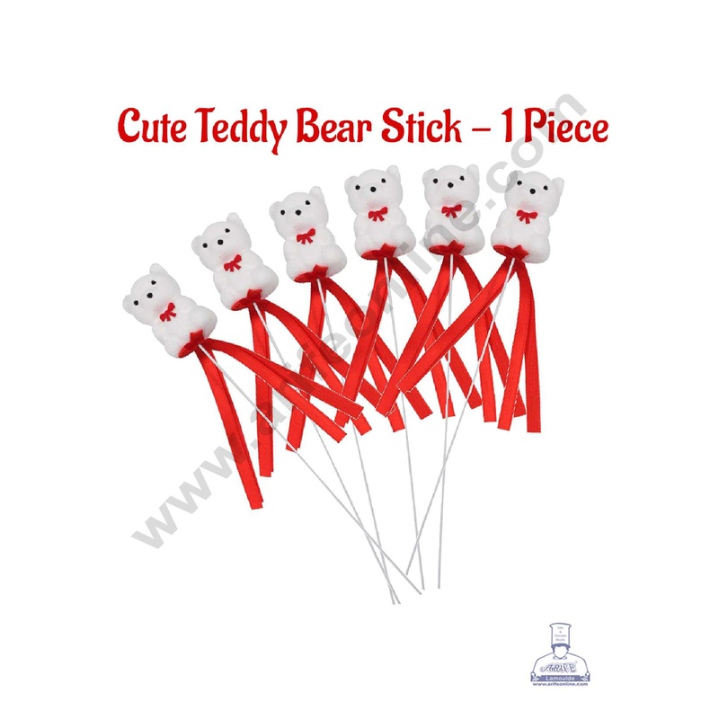 CAKE DECOR 1 Piece Cute Teddy Bear Stick | Valentine's Theme | Cake Topper | Bouquet Fillers | Decorative Accessories