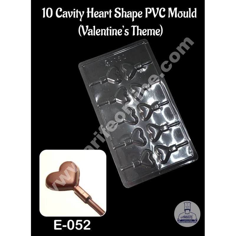 CAKE DECOR 10 Cavity Heart Shape PVC Chocolate Mould | Valentine's Theme | E-052 - (10 pcs pack)