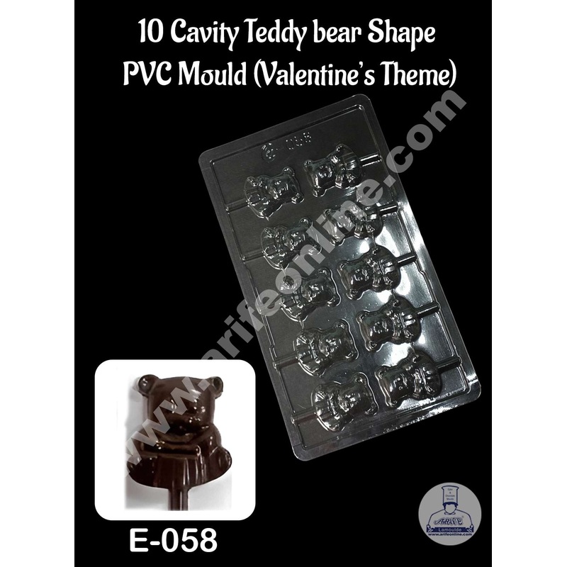CAKE DECOR 10 Cavity Teddy Bear Shape PVC Chocolate Mould | Valentine's Theme | E-058 (10 pcs pack)