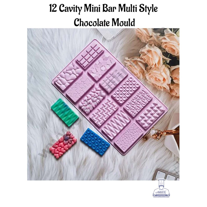 CAKE DECOR 12 Cavity Mini Multi Style Chocolate Bar Silicone Chocolate Mould