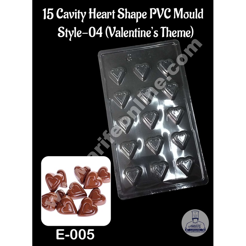 CAKE DECOR 15 Cavity Heart Shape PVC Chocolate Mould | Valentine's Theme | E-005 - Style-04 (10 pcs pack)