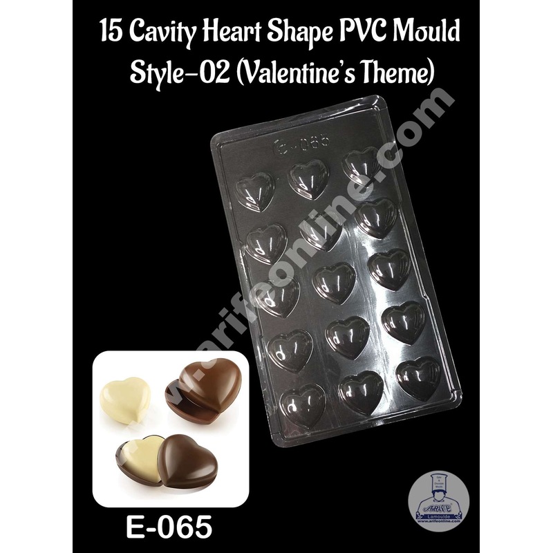 CAKE DECOR 15 Cavity Heart Shape PVC Chocolate Mould | Valentine's Theme | E-065 - Style-02 (10 pcs pack)