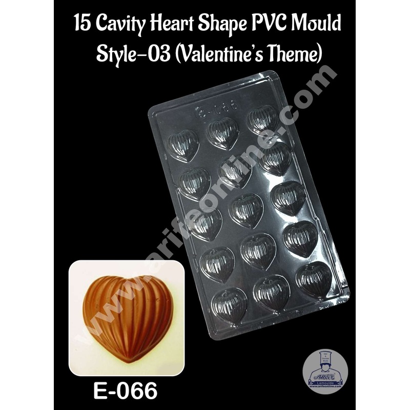 CAKE DECOR 15 Cavity Heart Shape PVC Chocolate Mould | Valentine's Theme | E-066 - Style-03 (10 pcs pack)