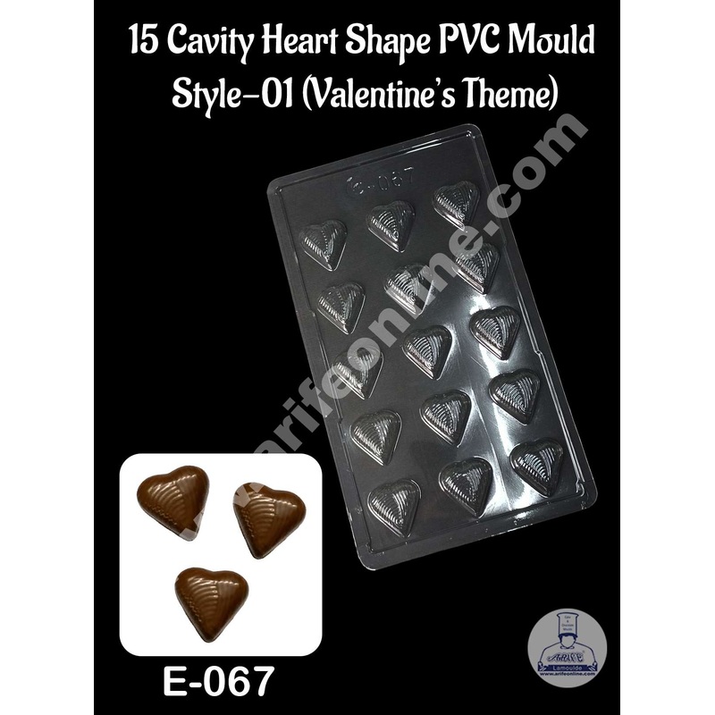 CAKE DECOR 15 Cavity Heart Shape PVC Chocolate Mould | Valentine's Theme | E-067 - Style-01 (10 pcs pack)