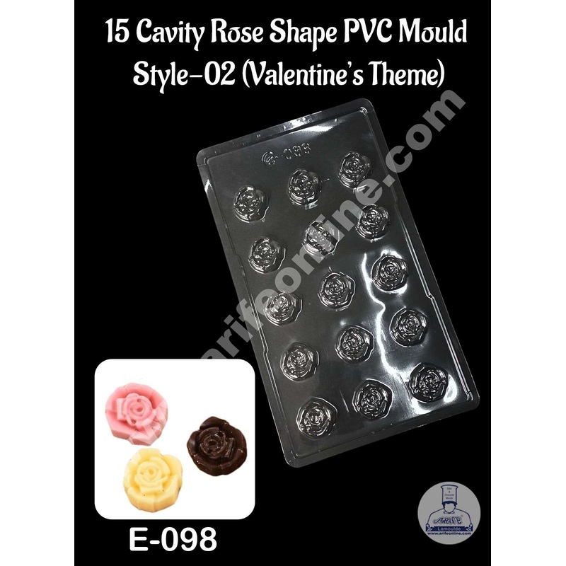 CAKE DECOR 15 Cavity Rose Shape PVC Chocolate Mould | Valentine's Theme | E-098 (10 pcs pack)